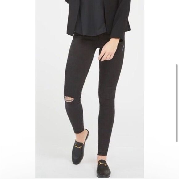 Spanx Black Distressed Skinny Jeans - Picture 2 of 9
